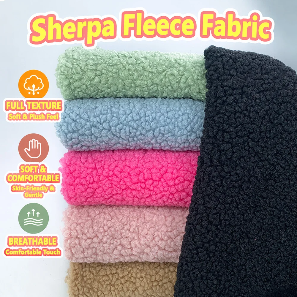 Tela de forro polar tipo sherpa, 150 x 50 cm, tejido de felpa rizada de color liso, 100 % poliéster, material grueso para proyectos de bricolaje, confección de ropa para muñecas y juguetes.
