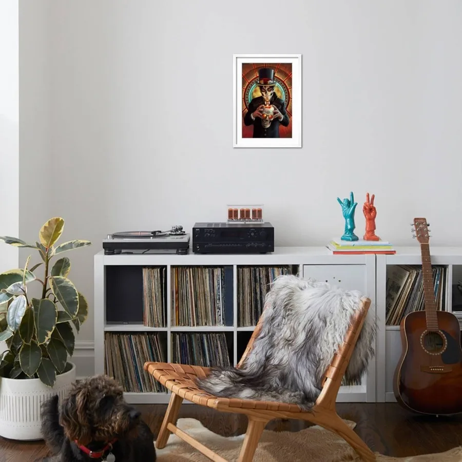 ART.COM جدار الفن طباعة يوم الموتى وشمعة على إطار أبيض بواسطة فانوس الصحافة 17x23 لغرفة المعيشة وديكور غرفة النوم