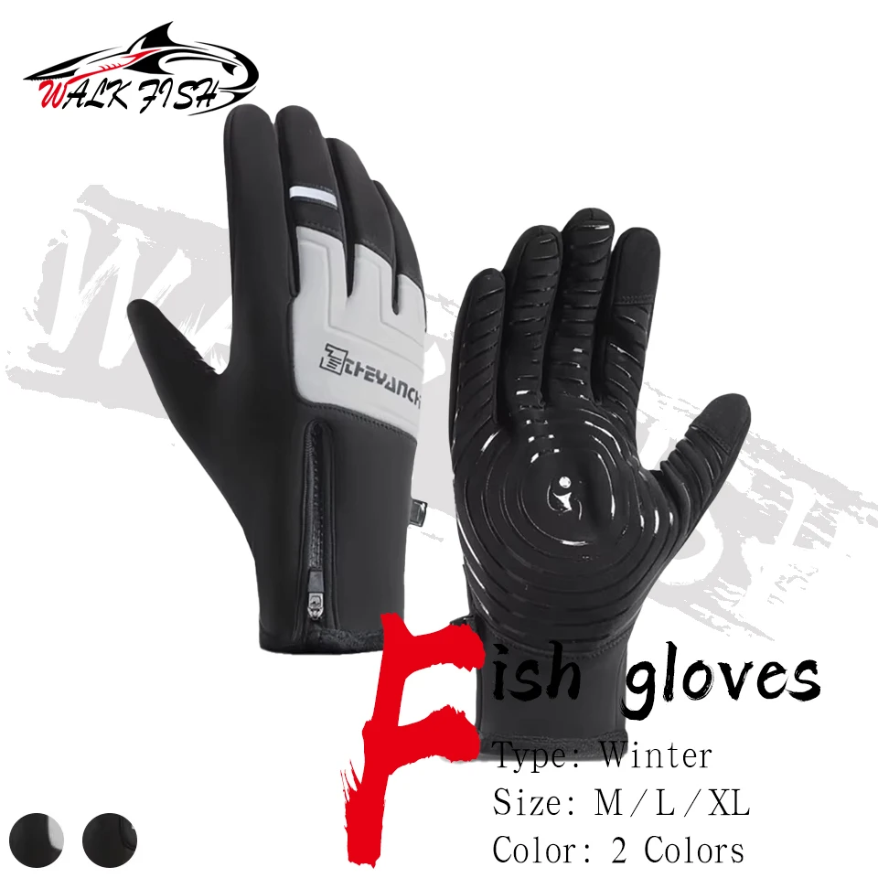 WALK FISH Fishing Gloves Winter Outdoor Anti-slip Thickened Keep Warm Keep Warm Touch Screen Cycling Ski Waterproof  Windproof