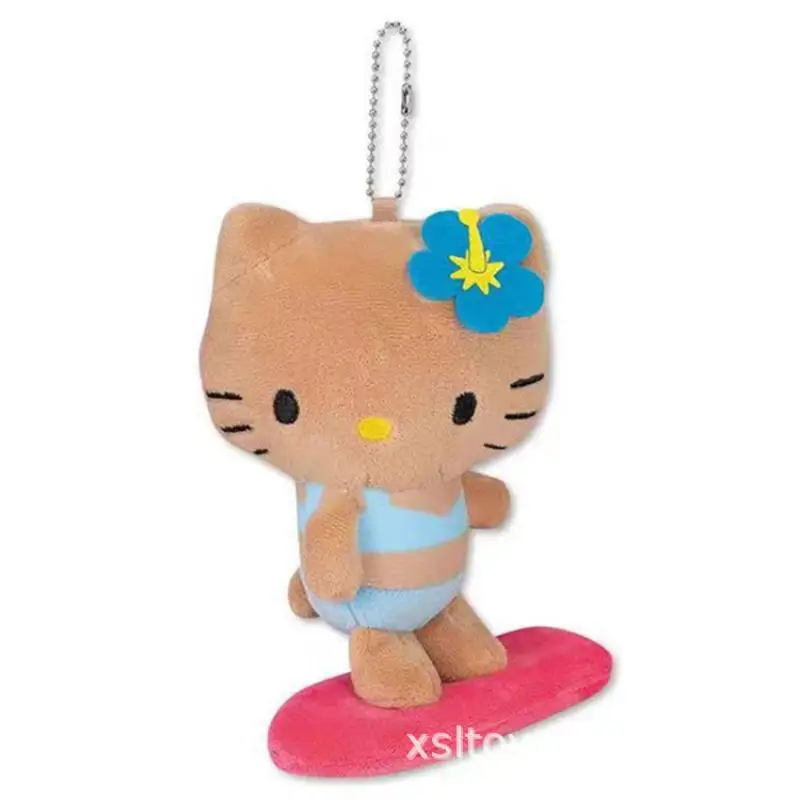 10cm 귀여운 만화 Kawaii Sanrio 하와이 해변 Hellokitty 봉제 인형 키 체인 가방 펜던트 장난감 선물