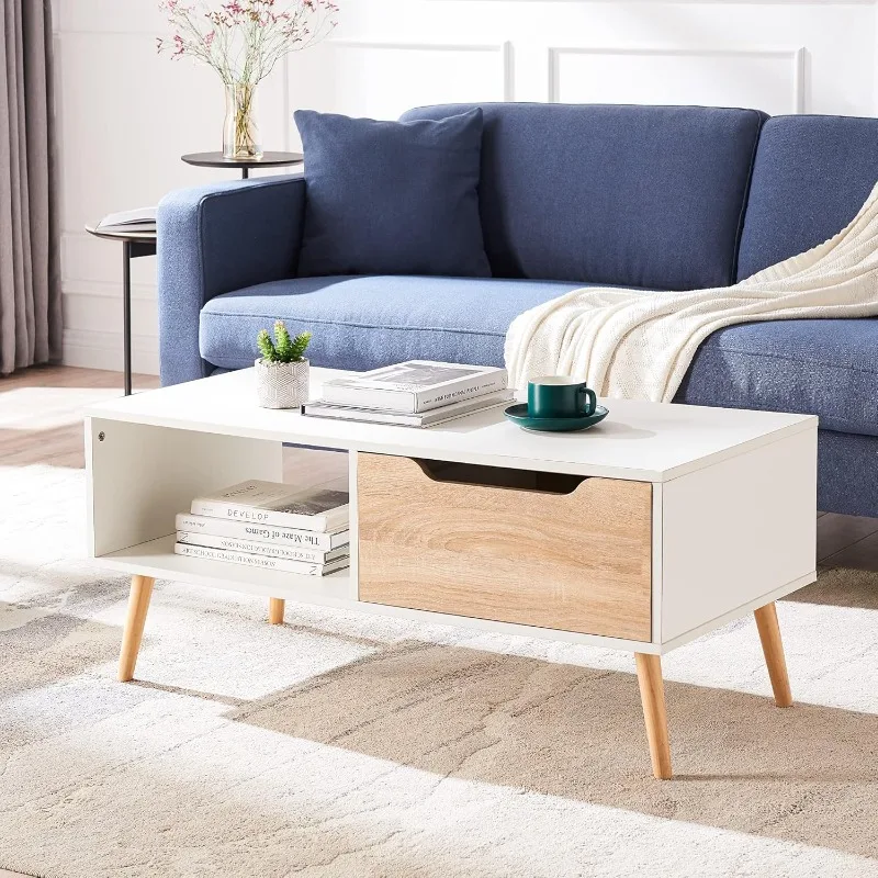 Moderno Cocktail in legno Mid Century ModernCoffee HallwayTable minimalista con contenitore per la Reception dell'appartamento del soggiorno, bianco