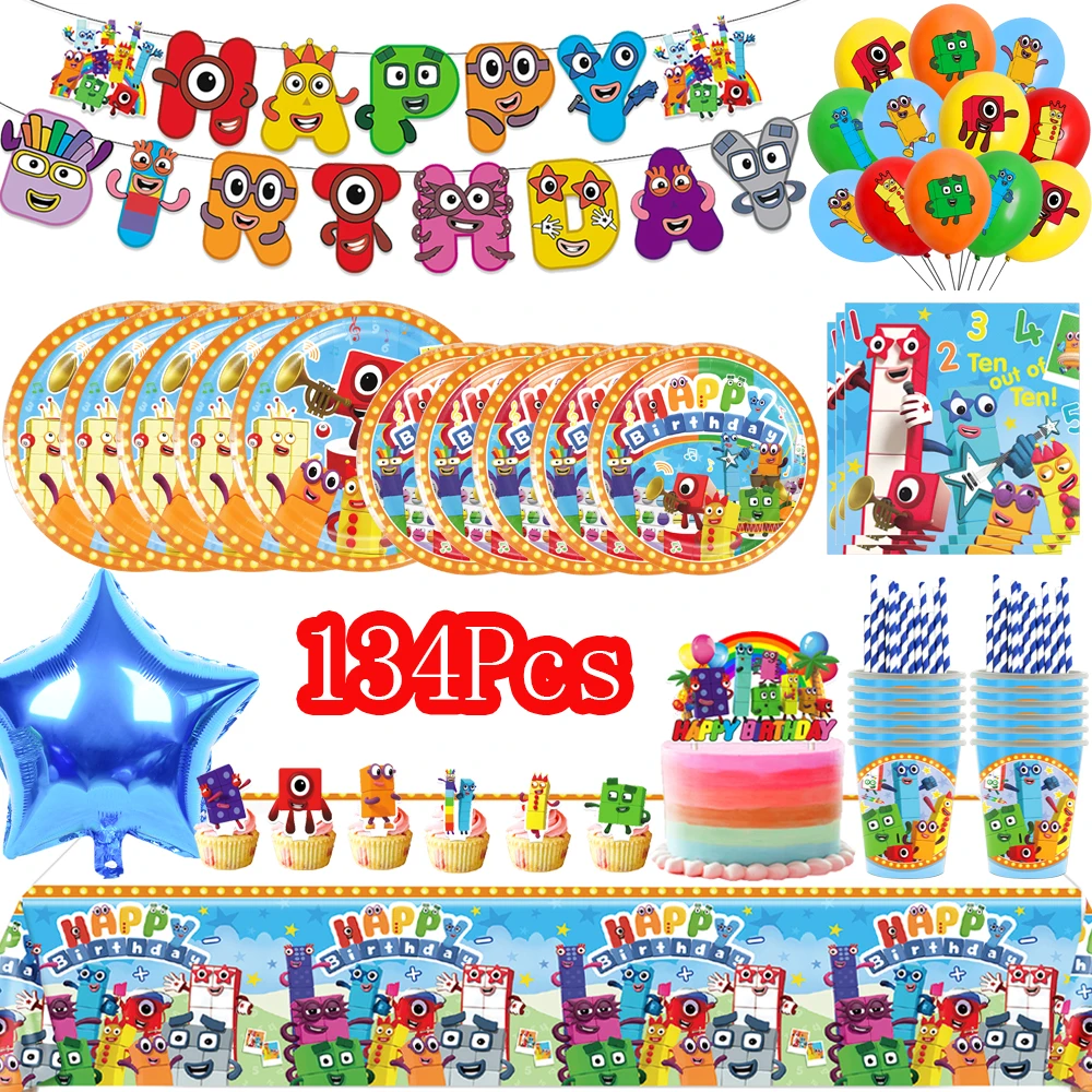 Décorations de fête d'anniversaire sur le thème des dessins animés pour enfants et filles, ensemble de vaisselle jetable, assiettes, gobelets, serviettes, bannière, ballons, fournitures pour baby shower