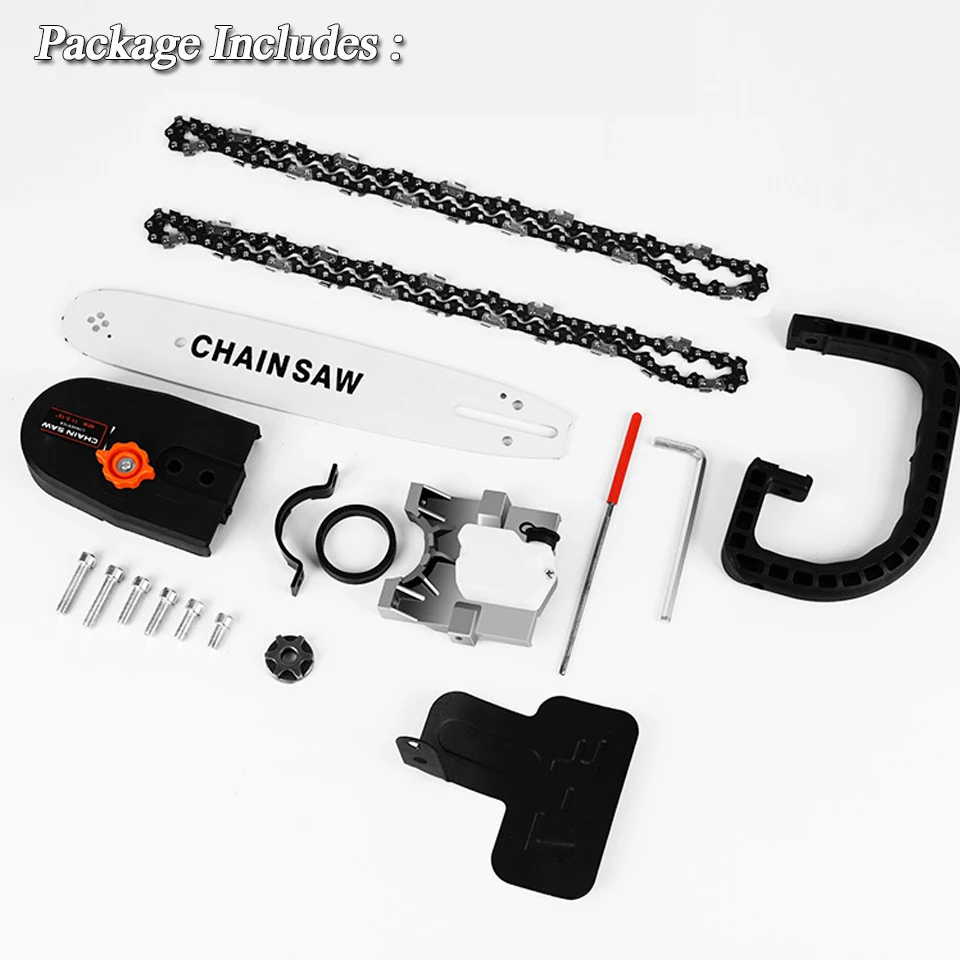 12 / 16Inch Chainsaw Attachment For Angle Grinder, Electric Chain Saw + Transparent Fuel Tank, Logging Saw Adjustable Tension