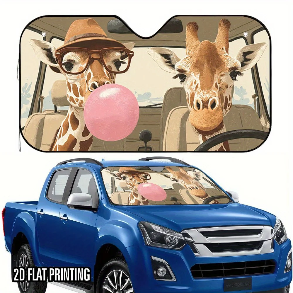 

1 шт. Белый автомобильный солнцезащитный козырек с принтом жирафа и 4 присосками — складной козырек на окно автомобиля, милый дизайн с выдувом жирафа и пузырей, УФ и