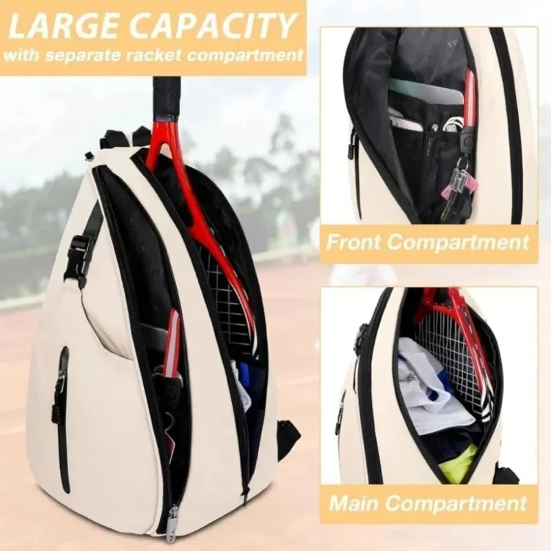Pickleball Bag Tennis Racket Sling Bag Reversible Crossbody Backpack Waterproof Large Capacity Sports Bag Holder for Women Men