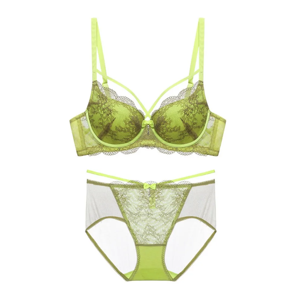 Banerdanni Sexy Pure Desire Damen Spitzen-BH-Set Sommer Dünner Minimizer Push-Up Anti-Sagging Drahtloser Komfort-Lingerie 34-42BC Set