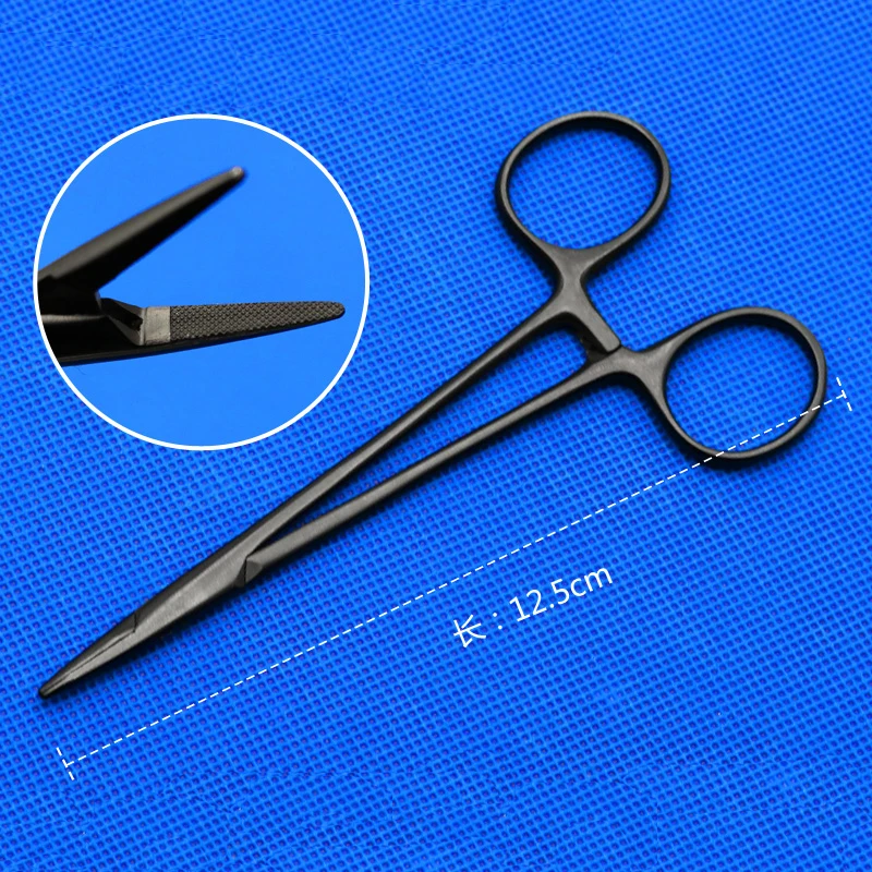 Cosmetic Surgery Instruments 12.5cm Stainless Steel Porcelain Black Handle Needle Holder Needle Holder Double Eyelid Tool