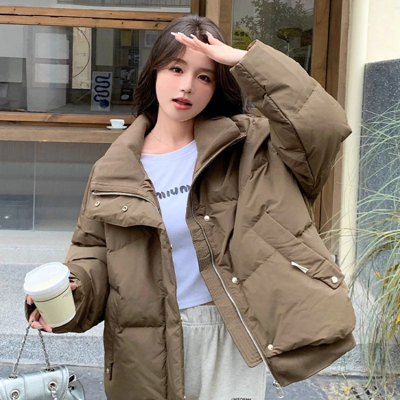 Vintage Winter Warm Cotton Coat Women Stand-up Collar Loose Puffer Jacket Thick Loose Chillproof Outerwear Windproof Coat Short