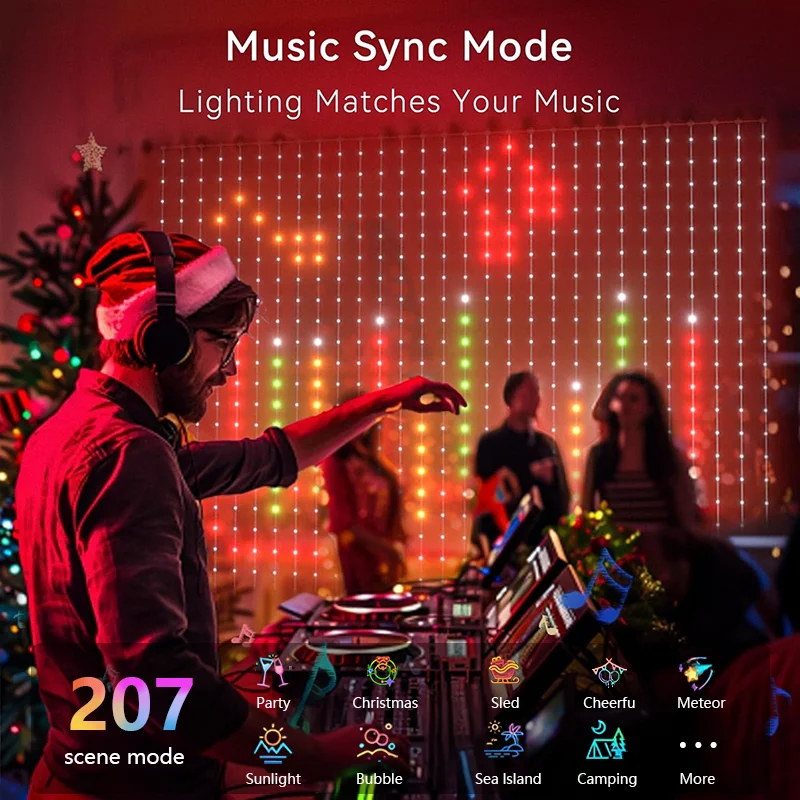 Luci per tende intelligenti Lucine a LED per esterni IP67 Luci a corda impermeabili Modello fai-da-te Timer di sincronizzazione musicale per decorazioni natalizie domestiche