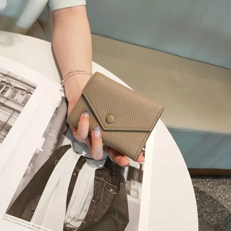 Top Sale Brand Design Small Compact Bifold Yellow Wallet 100% Cowhide Leather Women's Zipper Pocket Purse Luxury Coin Purse Slim