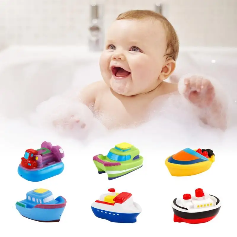 Juego de 6 juguetes de baño para barcos para niños, suministros de baño para niños y niñas, herramienta de entretenimiento para piscina