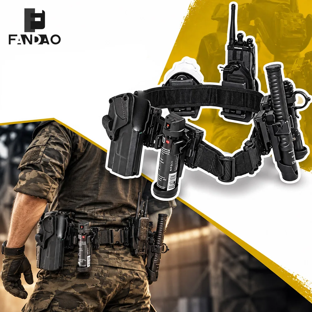 Tactical Duty Belt Kit Laser Cut MOLLE Quick Release Belt with Holster Mag Radio Pouches for Airsoft Hunting Outdoor Training