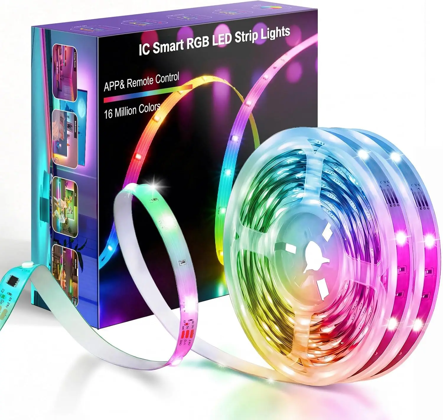 

Умная светодиодная лента RGB 30 м, управление через приложение и пульт, синхронизация с музыкой, изменение цвета для домашнего декора
