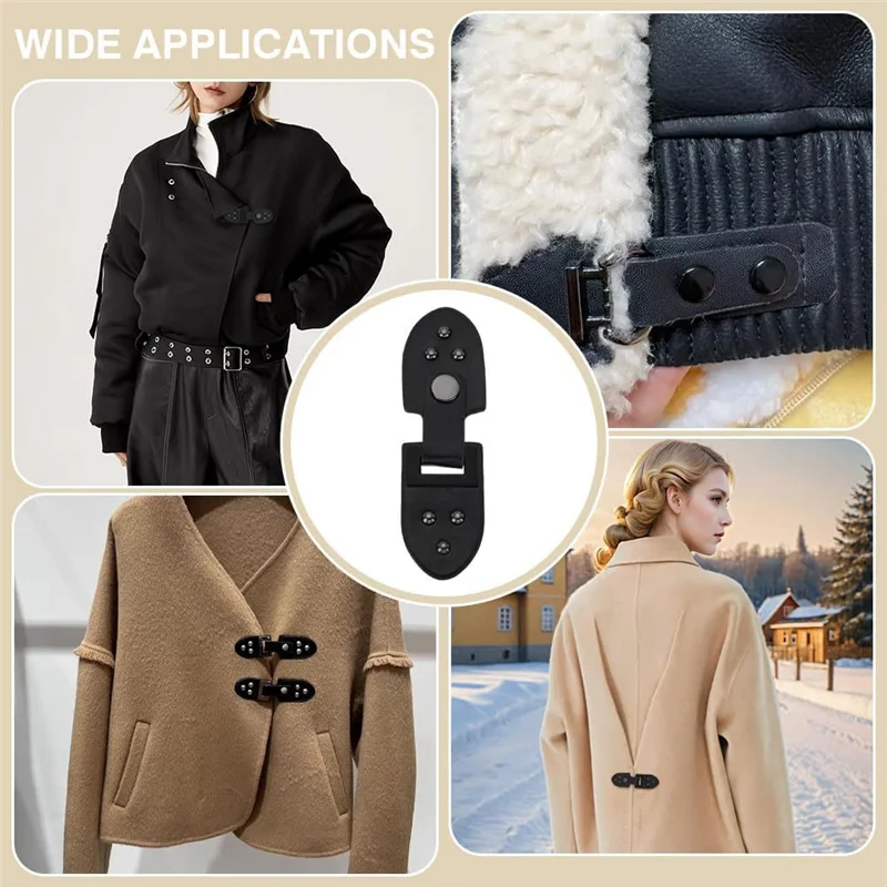 FX-6 Pack Cape Cloak Clasp Metal Leather Buckles Black PU Alloy خياطة على تبديل أقفال المحفظة الجلدية