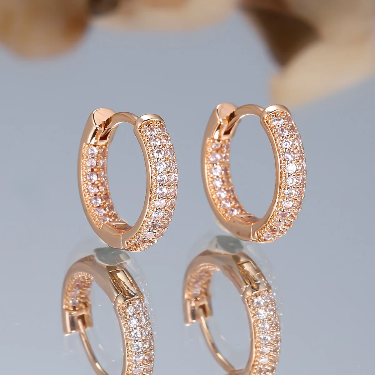 Simple Small Round White Zircon Stone New Fashion Hoop Earrings Charm Cute Luxury Female Gold Color Wedding Jewelry For Women