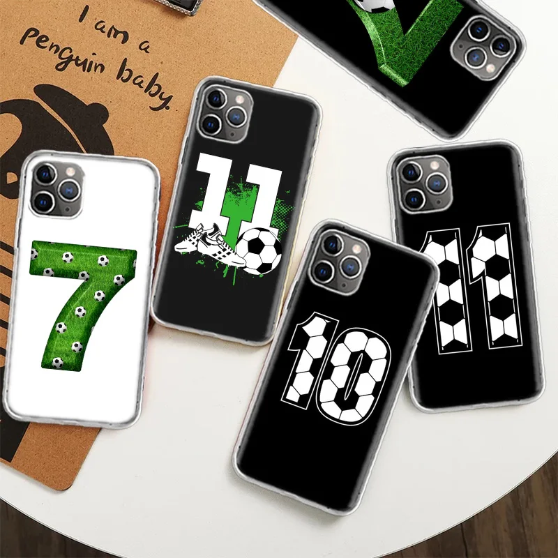 Personalized Number Digital Football Case for iPhone 12 13 Mini 14 Plus 15 16 Pro Max 11 X XS Max Clear TPU Protective