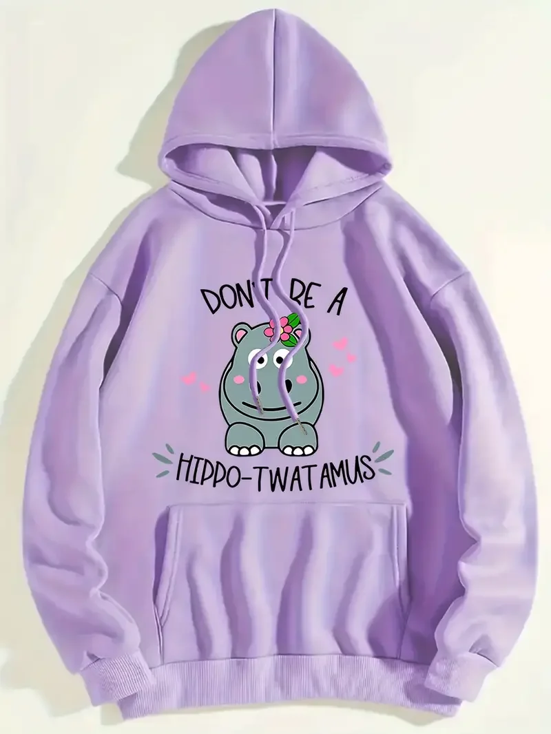 Lovely Two Little Dinosaurs Printed Hoodies ForWomen Fashion Fleece Hoody Creativity Pullover Sportwear Street Loose Sweatshirts