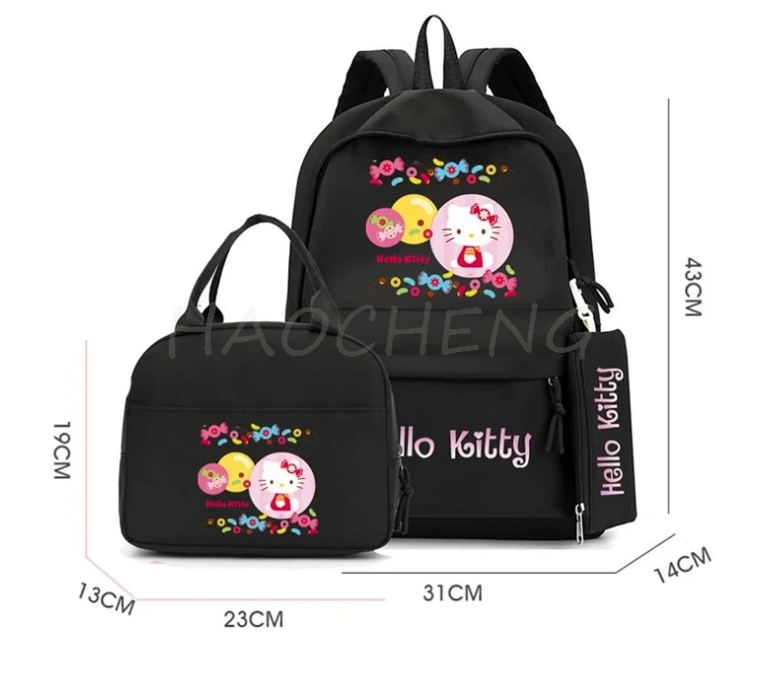 

3Pcs/set Anime Hello Kitty Backpack For Student Teen Girls Boys Back To School Schoolbag Lunch Bag Gifts Women Travel Rucksack