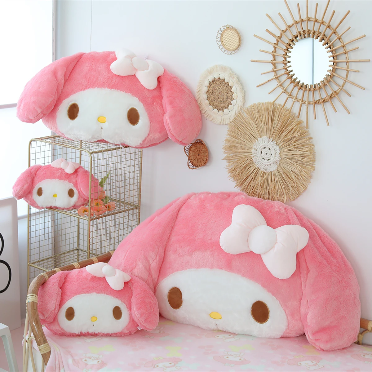 Adorável sanrio minha melodia brinquedo de pelúcia minha melodia abraço travesseiro confortável almofada traseira rosa melodia plushies sofá travesseiro decorativo