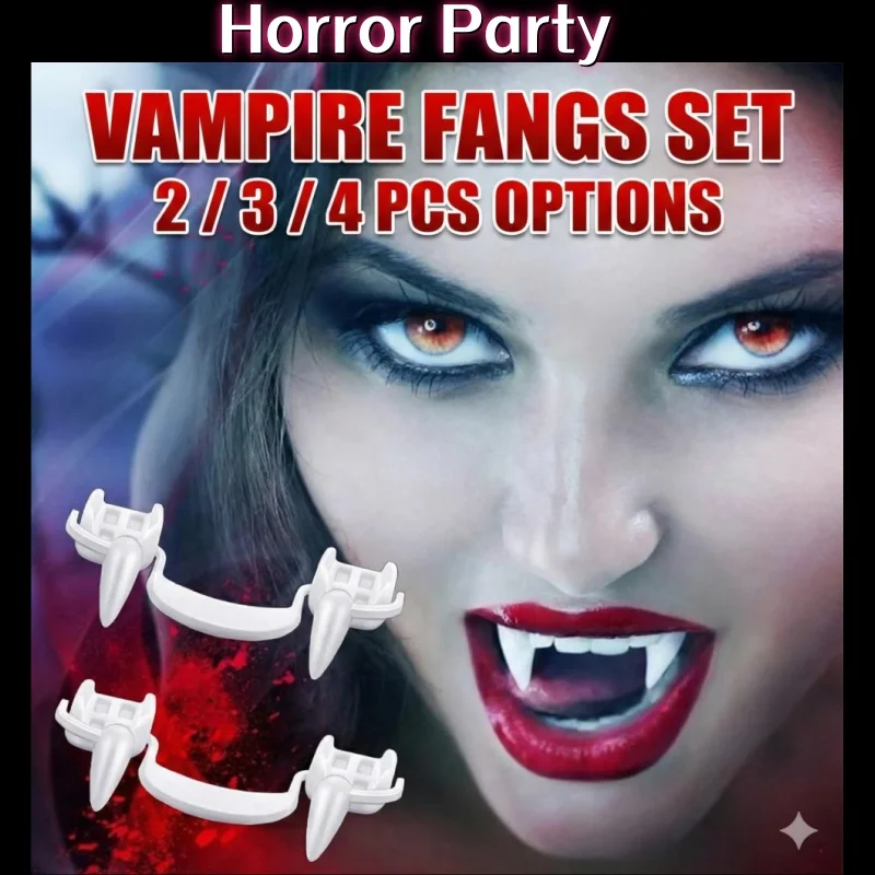 New Retractable Vampire Fangs Halloween Decoration Realistic Dracula Teeth Horror Werewolf Zombie Fangs Cosplay Props for Adults