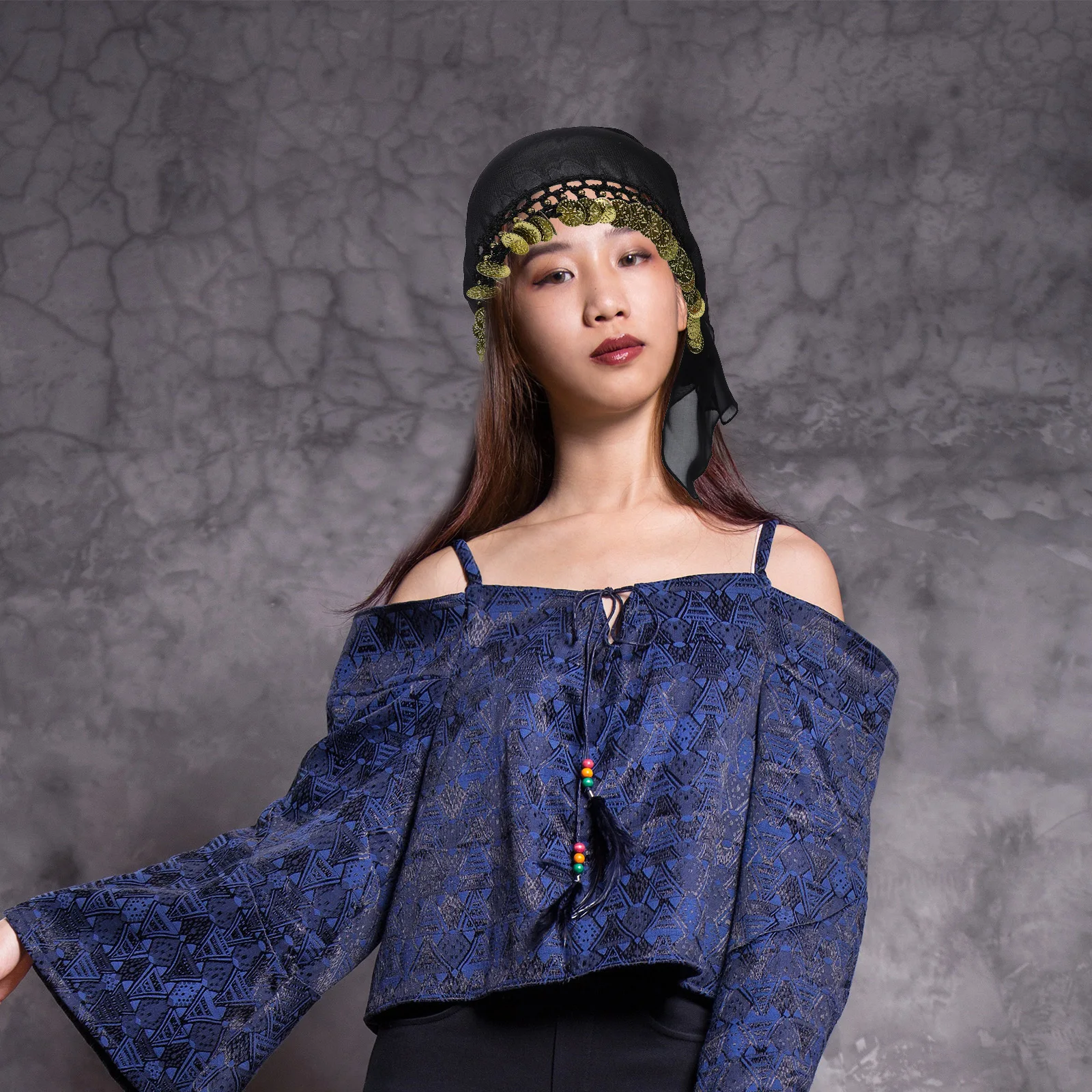 Opaska do tańca brzucha z monetami dla kobiet, akcesorium do tańca tribal, opaska z wiszącymi monetami, nakrycie głowy na występy taneczne.