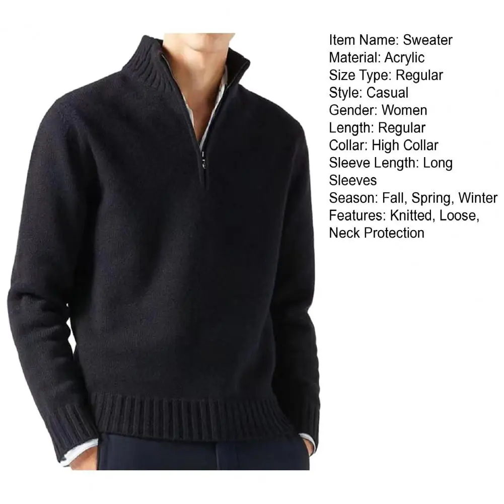 Male Casual Simple Bottom Sweater Solid Color Warm Knit Half Zip Long Sleeve Sweater Mens Elegant