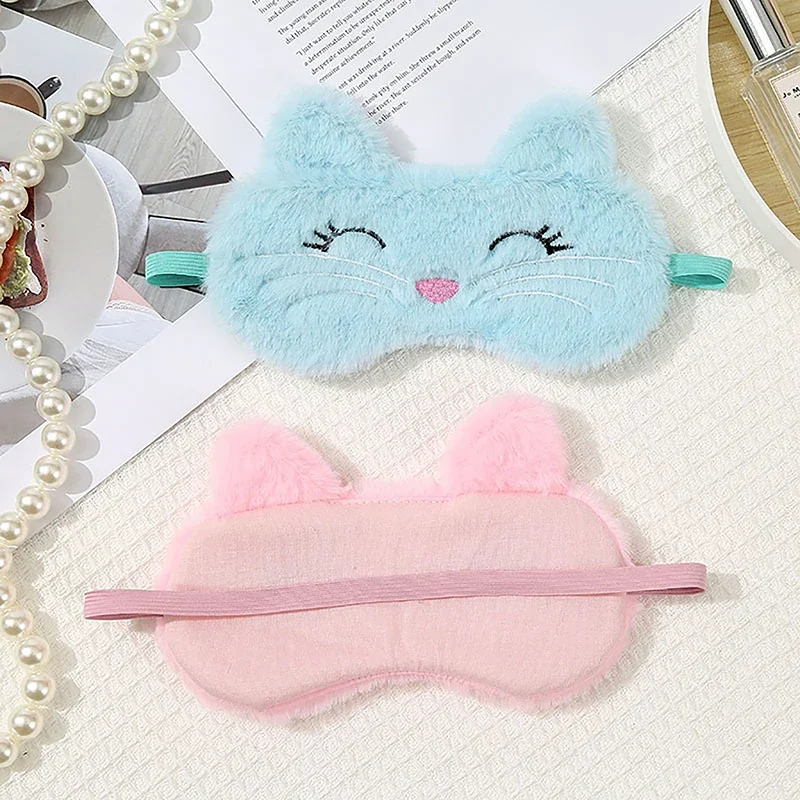 Cute Cartoon Cat Plush Sleeping Eye Mask Comfortable Sleep Aid Eyeshade Travel Home Shading Light Eye Cover