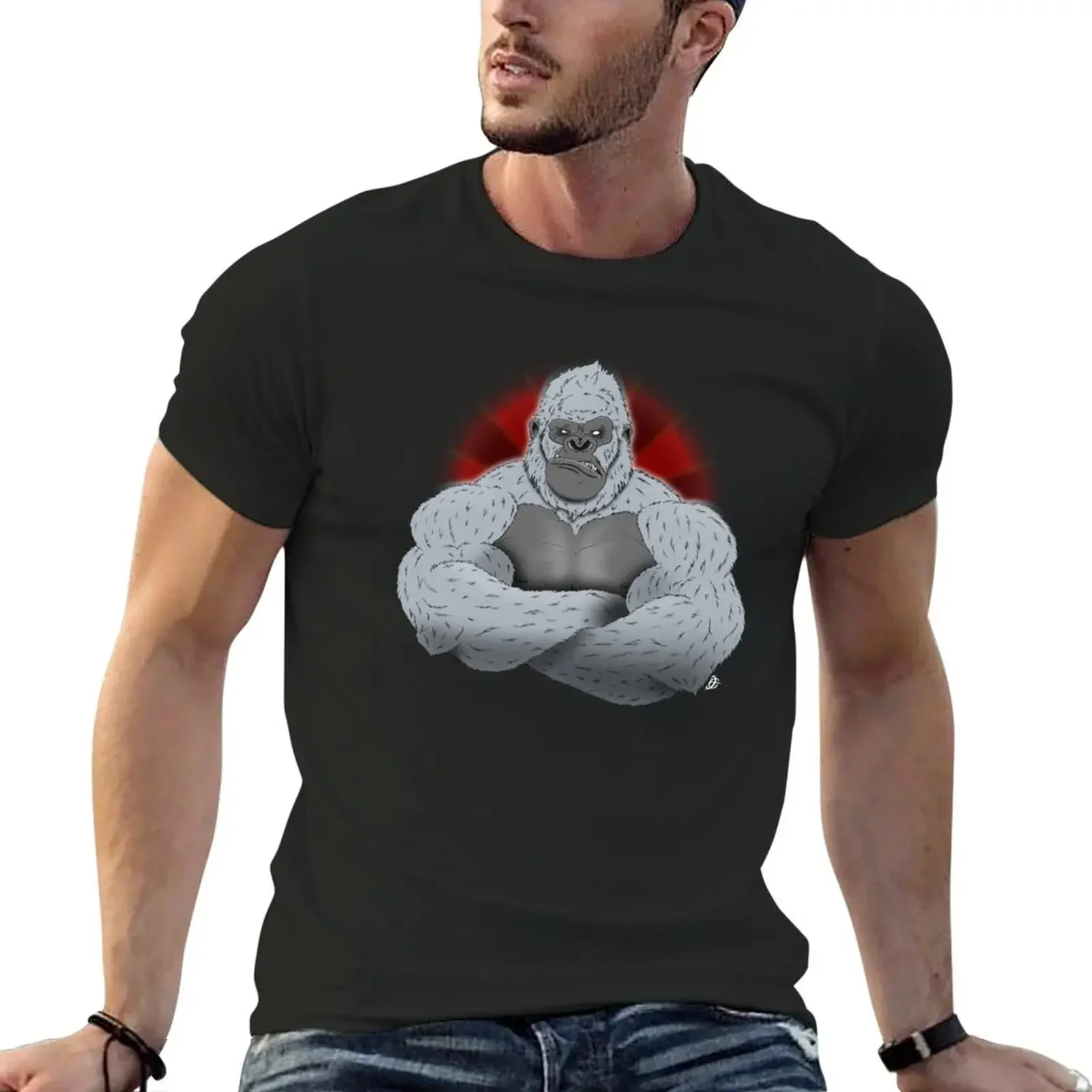 Albino Angry gorilla background red T-Shirt plus size tops korean fashion kawaii clothes Men's t-shirts