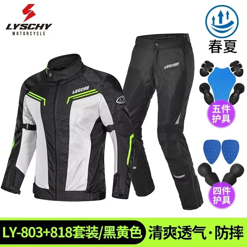 LYSCHY Motorcycle Jacket Men Summer Breathable Jacket with CE Anti-Fall Motorbike Off-Road Riding Jackets and Pants