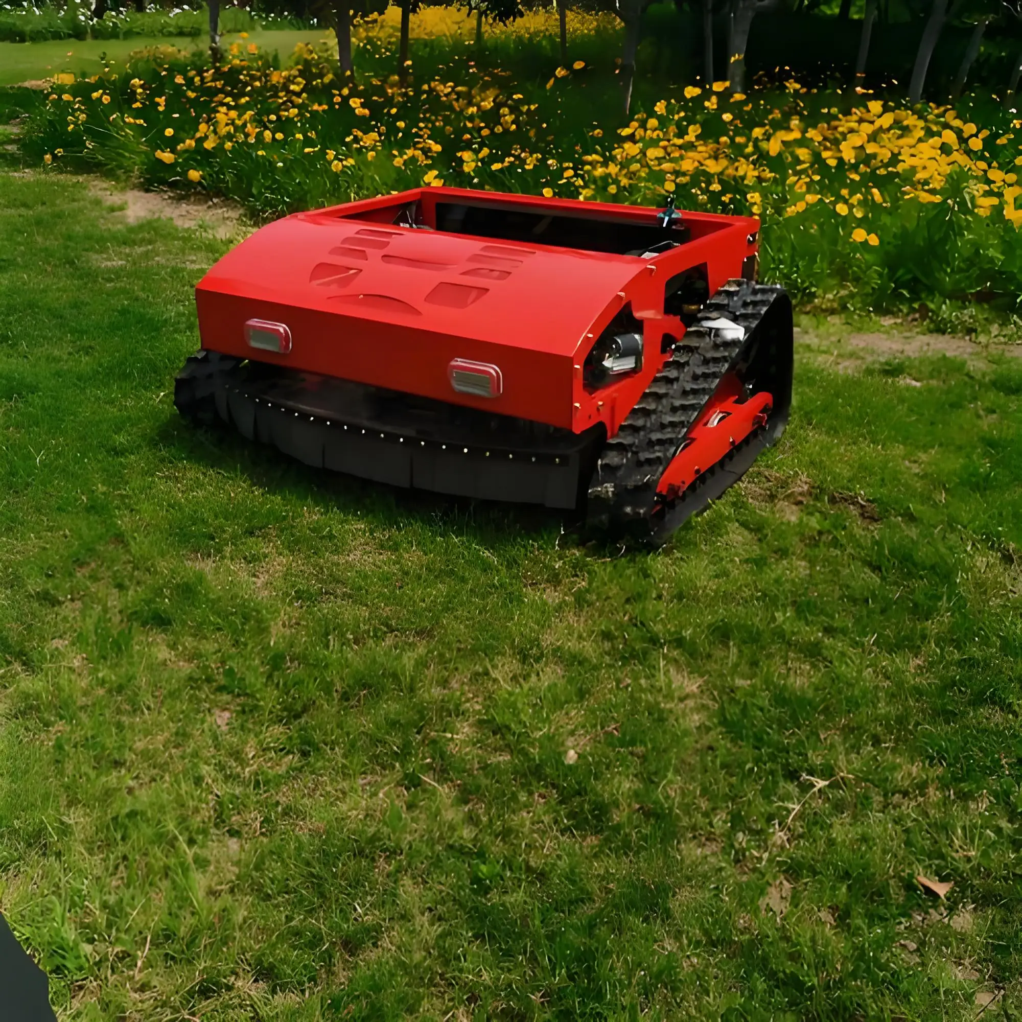 HT800 crawler-type remote control lawn mower has convenient operation, strong power and high-efficiency weeding.