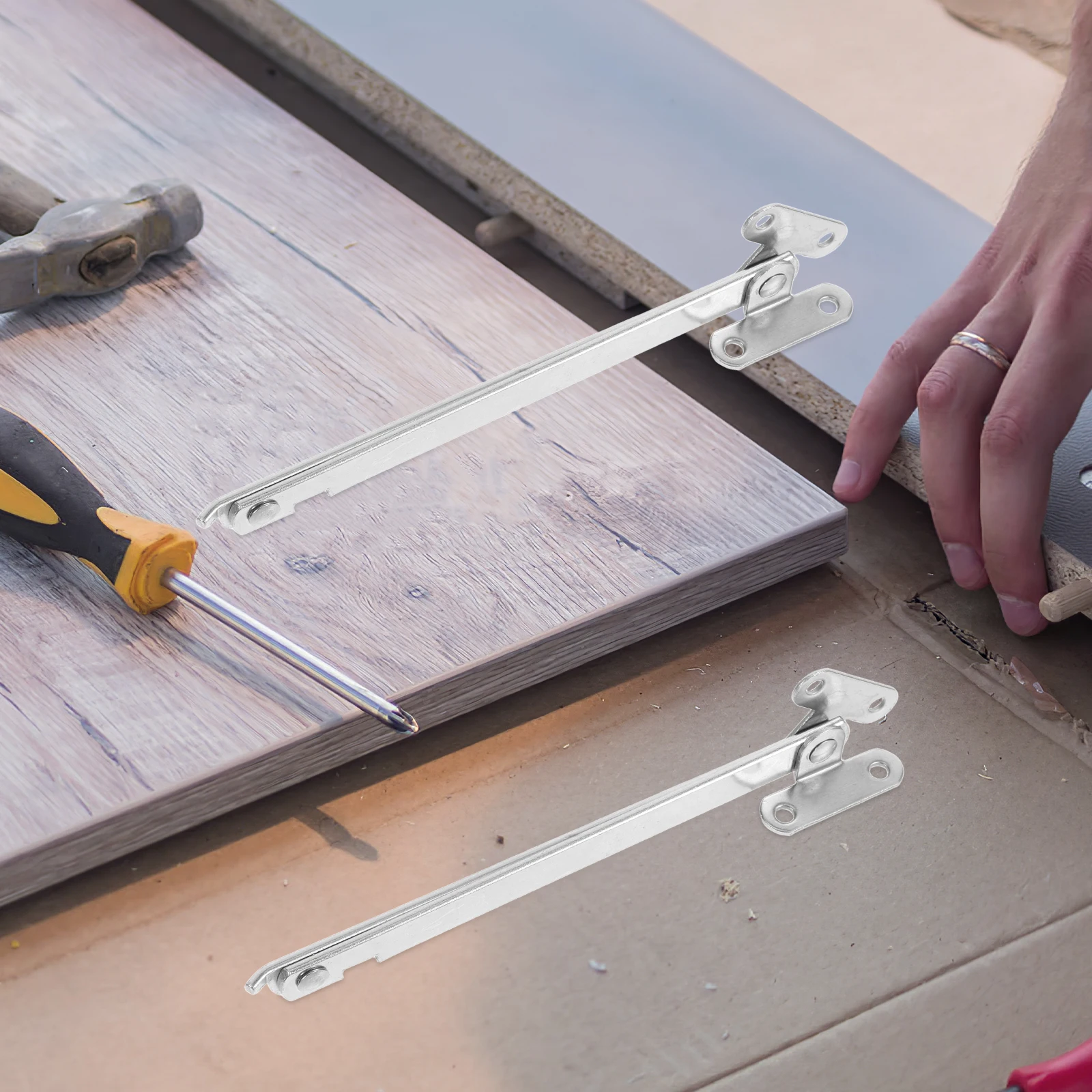 

4 Pcs Tie Rod Hinge Cabinet Lid Support Hinges Drawer Silver Iron Fold down Door