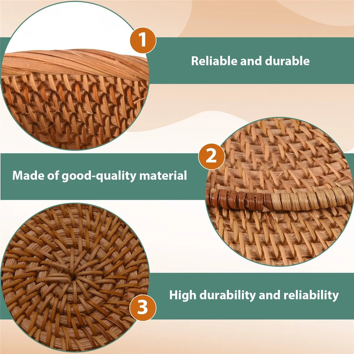 ABFS Natural Rattan Round Fruit Basket Wicker Tabletop Bread Serving Tray Weaving Food Storage Bowls(Large, 1Pcs)