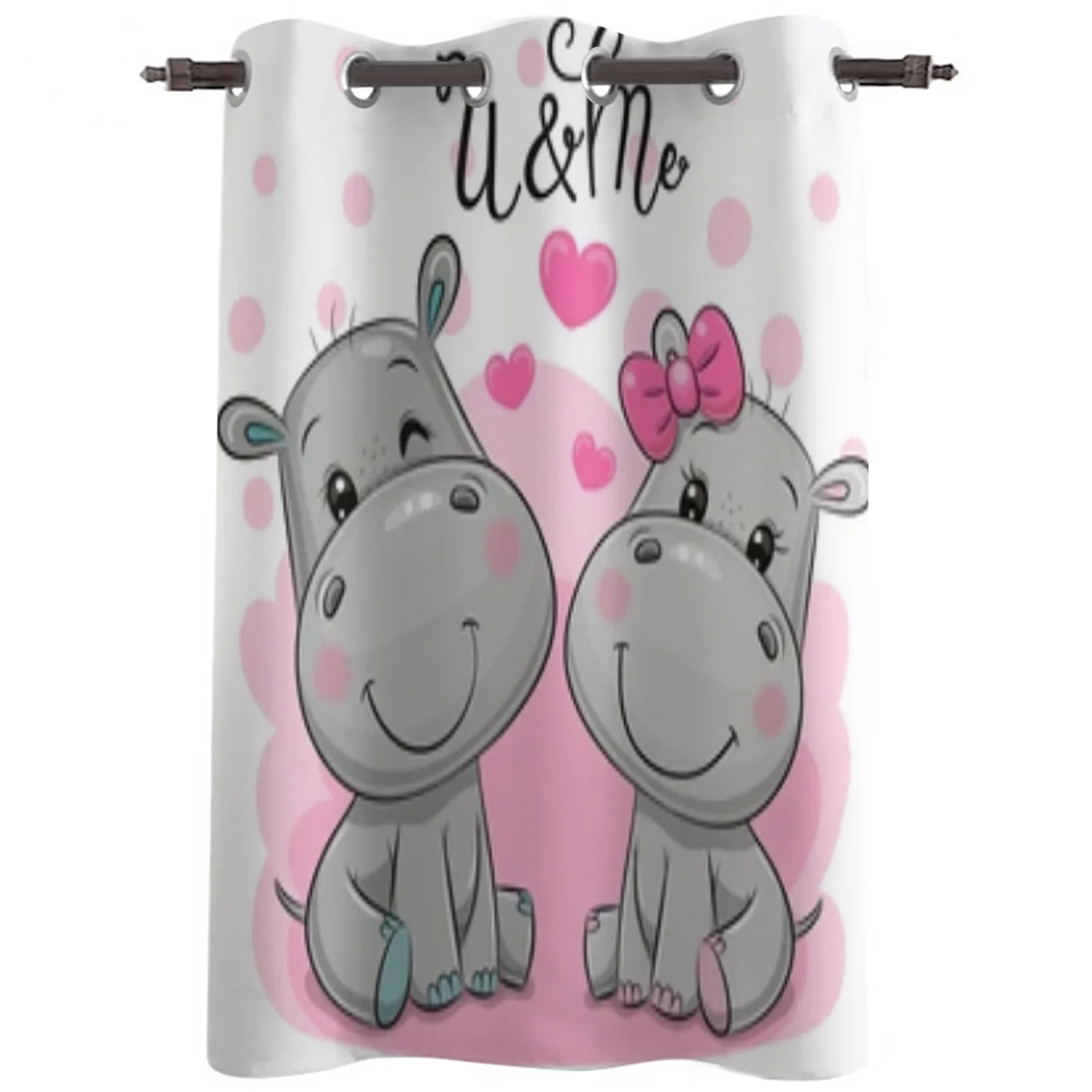 Cute Cartoon Hippos Window Curtains For Living Room Kitchen Modern Curtains Home Decor Blinds Drapes