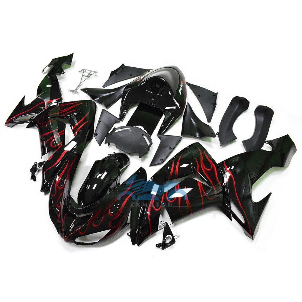 NEW ABS kits For Kawasaki Ninja ZX10R 2006 2007 Motorcycle Accessories ninja zx10r 06 07 Black  Red Flame fairings