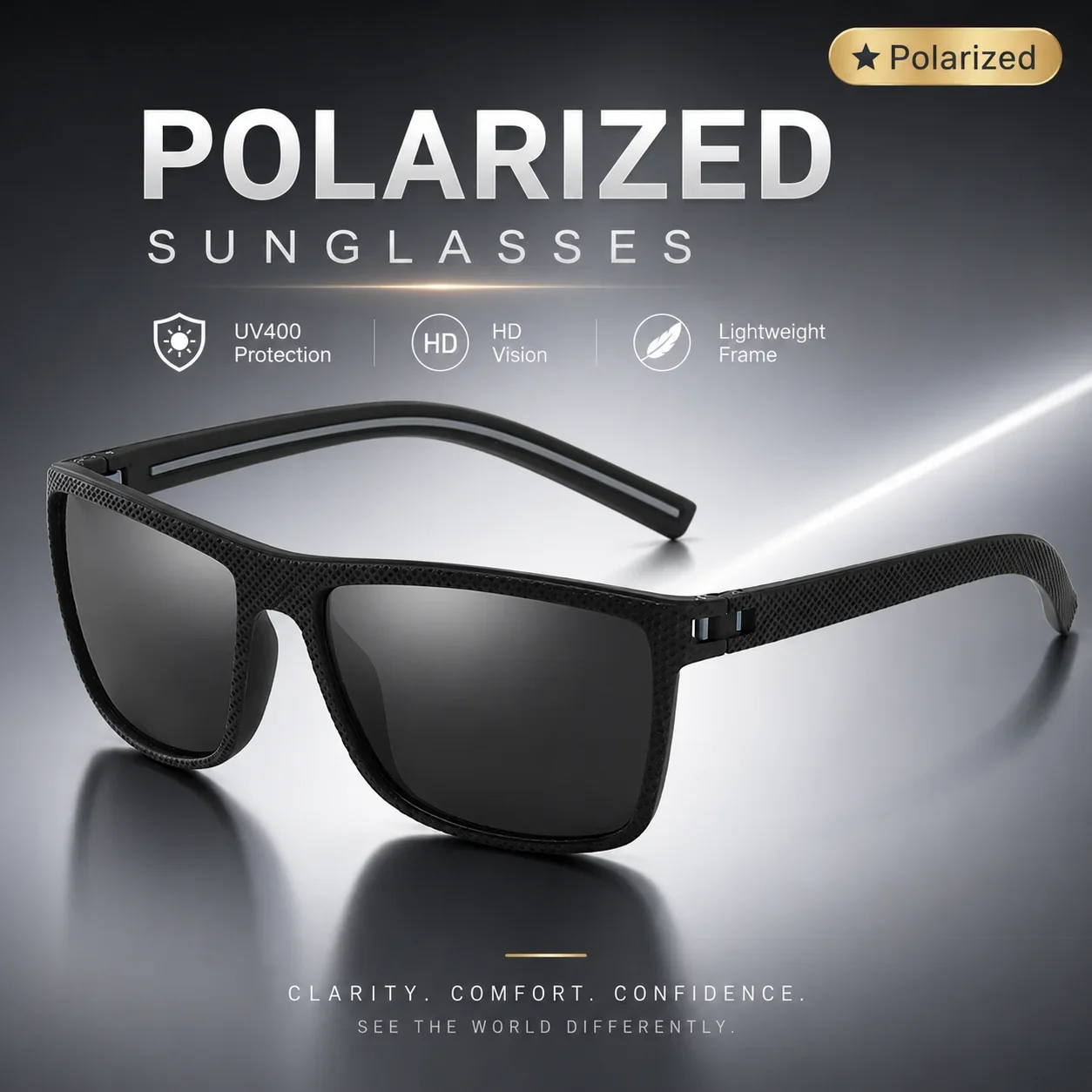Vintage Square Polarized Sunglasses For Men Carbon Texture Frame UV400 Outdoor Driving Sport Sun Glasses