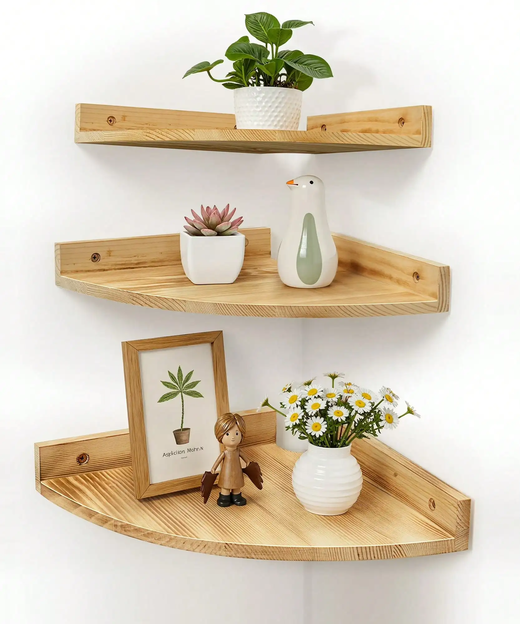 3 Pcs Corner Shelves Wall Mounted, Rustic Storage Display Floating Shelf Wooden Corner Wall Shelf For Kitchen Bathroom 5