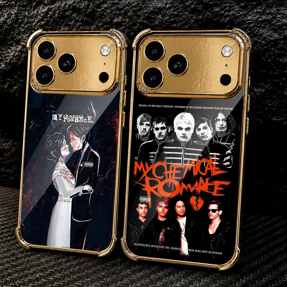 Band My C-Chemical Romance Phone Case For IPhone 17 16 15 14 13 12 Pro Max Plus Electroplated Metal Frame Airbag Corner Cover