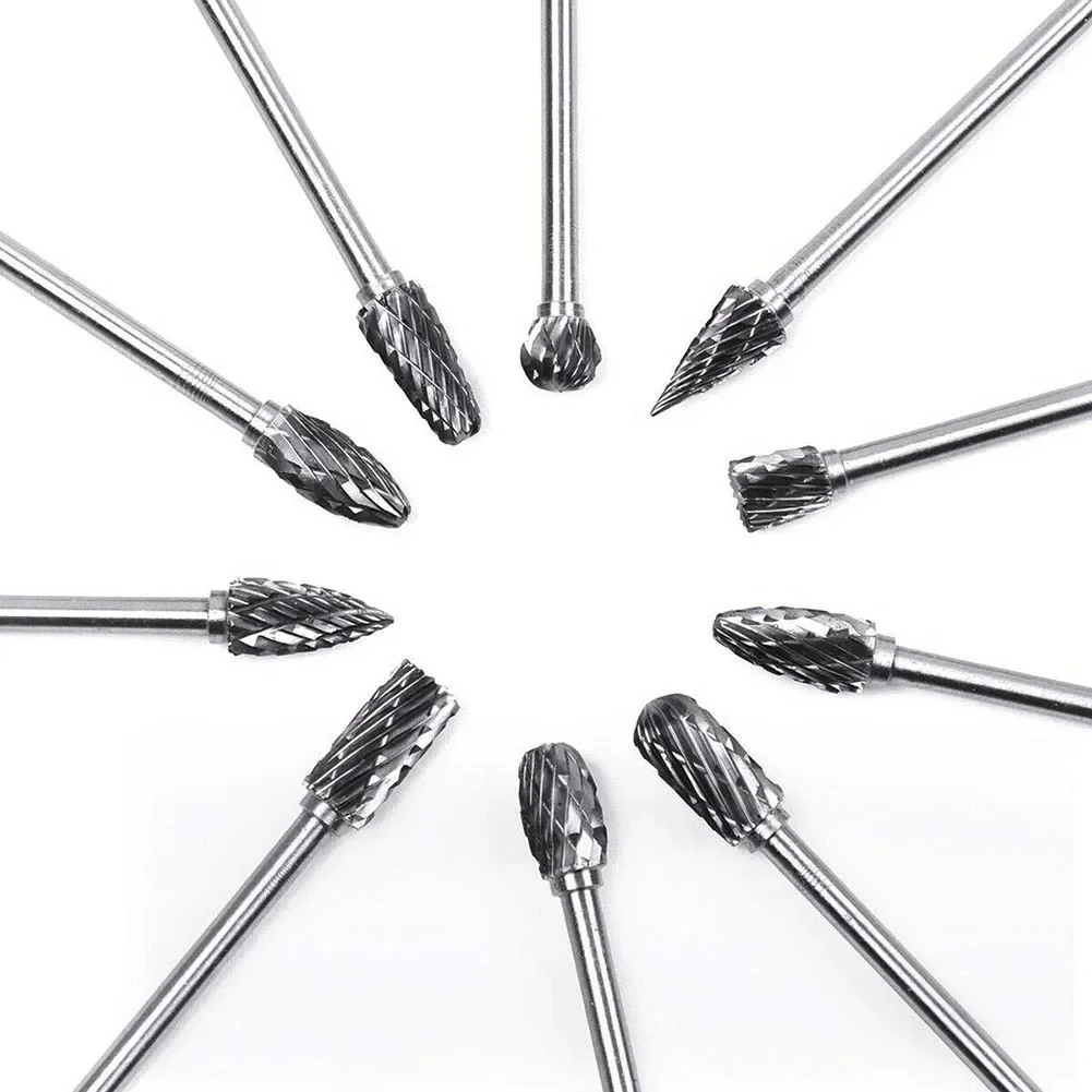 1 unidad de brocas rotativas de rebaba de carburo de tungsteno de 3x6mm, amoladora, brocas de tallado, fresa de doble corte, Mini herramientas de cabezal de molienda de taladro