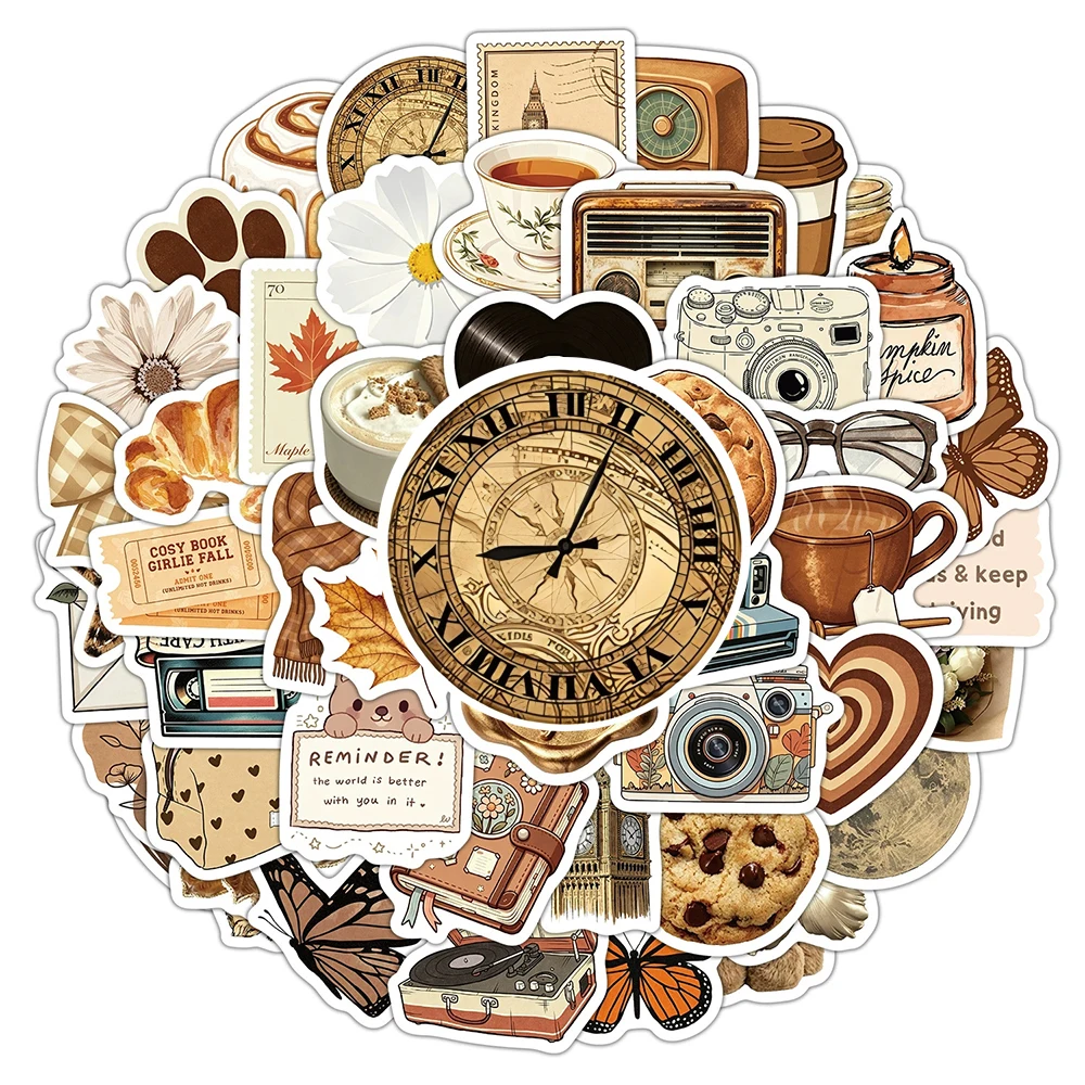 10/30/50pcs Brown Art Ins Style Aesthetic Stickers Vintage Decoration Decals DIY Luggage Laptop Waterproof Retro Sticker Packs