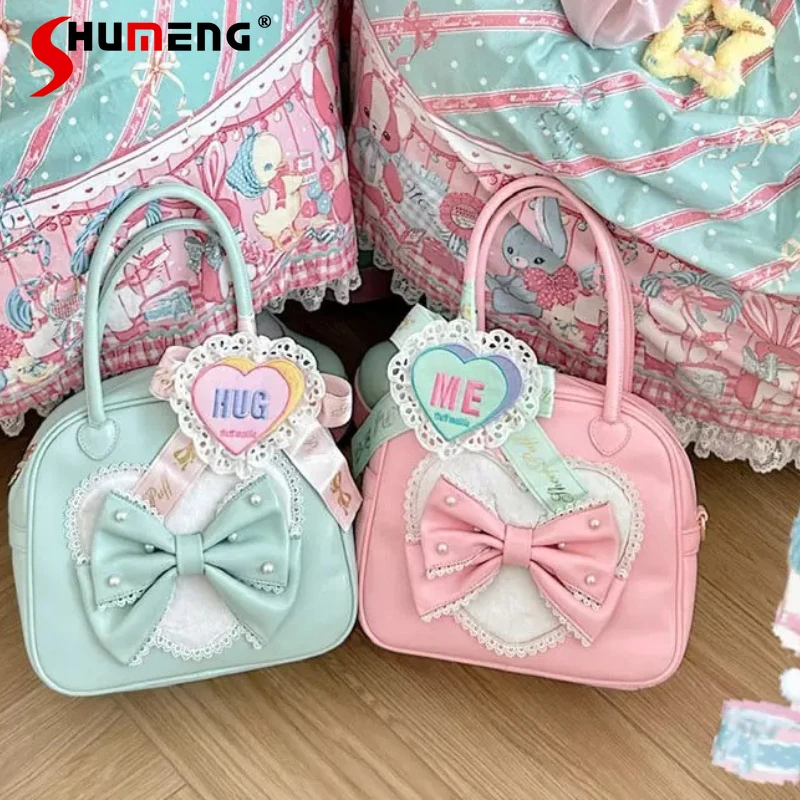 

Original Sweet Girls Lolita Pink Handbag 2026 New Woman Kawaii Bow Cute Square Bag Princess Lo Shoulder Messenger Bag