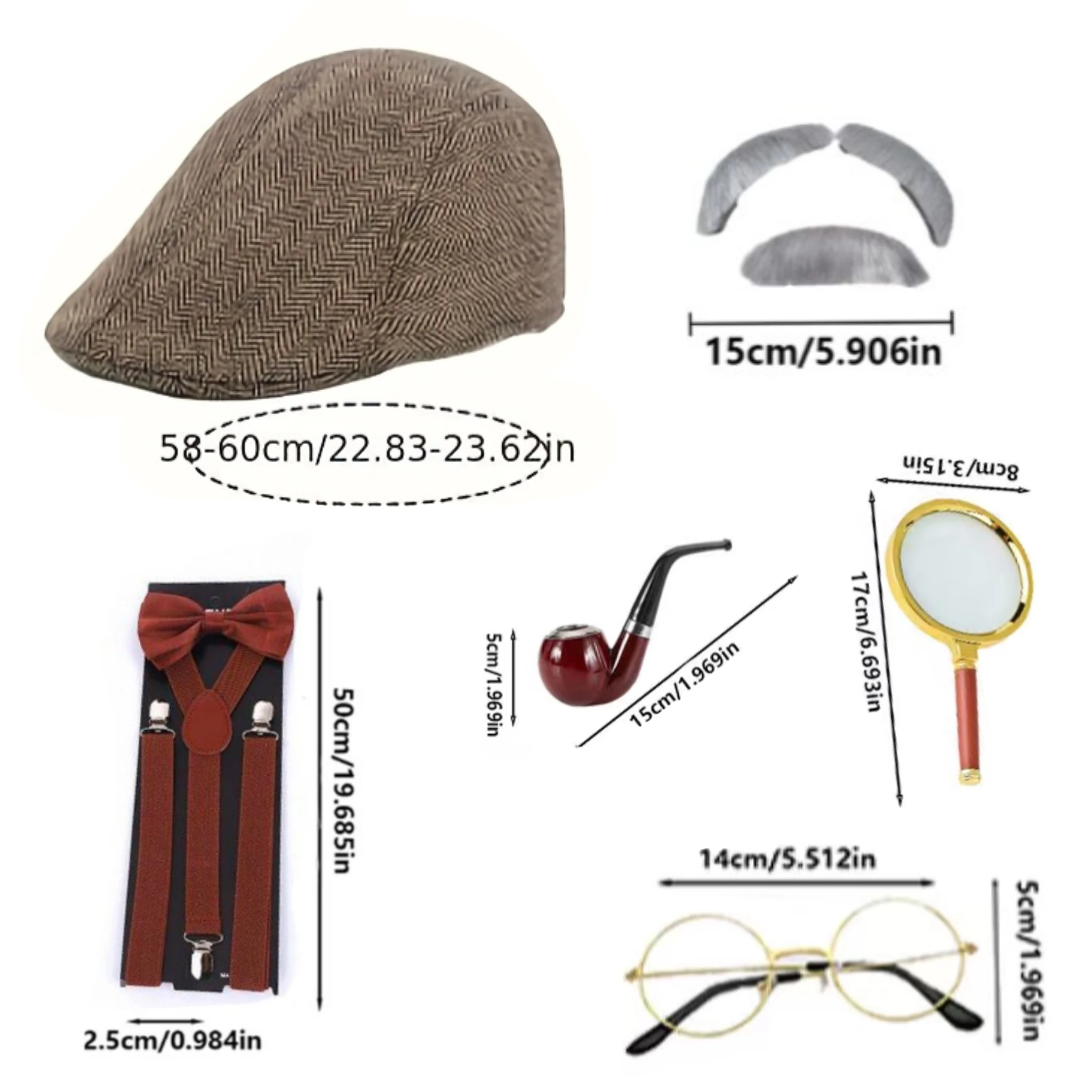1920s Vintage Noir Detective Costume Accessories: Newsboy Caps, Pipes & Magnifiers, Perfect for Roaring 20s Mystery Events