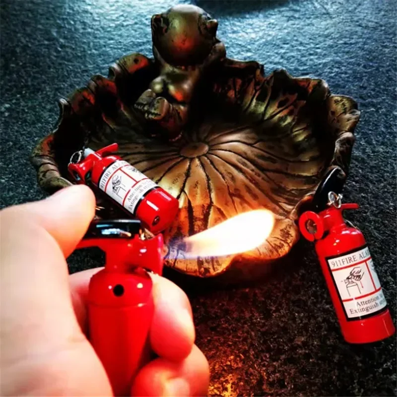 Creative Lighter Small Red Fire Extinguisher Keychain Lighter Open Flame Inflatable Special-shaped Lighter Interesting Men Gift