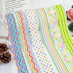Easter Day Wavy Line Stripe Dots Printed Grosgrain Ribbon for Cheer Bows DIY Girl Headwear Hair Bows 10yards Satin Ribbon