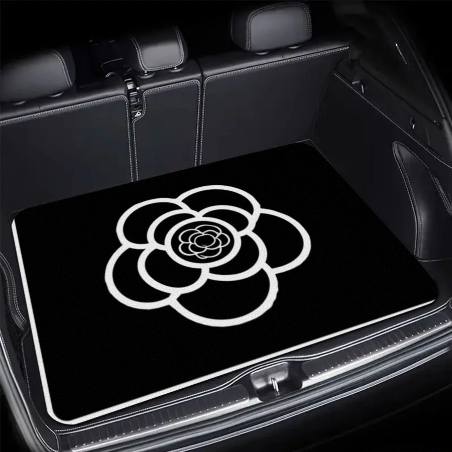 VIKAMA White Camellia Trunk Mat Stain Resistant Non Slip Universal Boot Liner Floral Car Interior