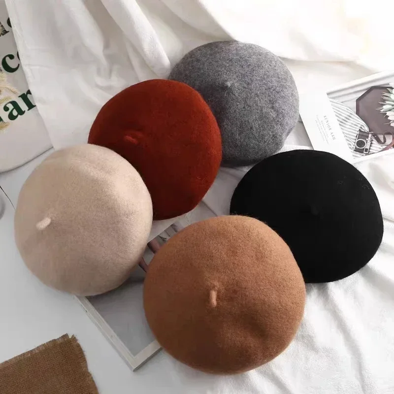 

Women's Berets Spring Winter Hat Multicolor Warm Painter Beanie Cap Streetwear Ladies Felt Mushroom Hat Female Bonnet