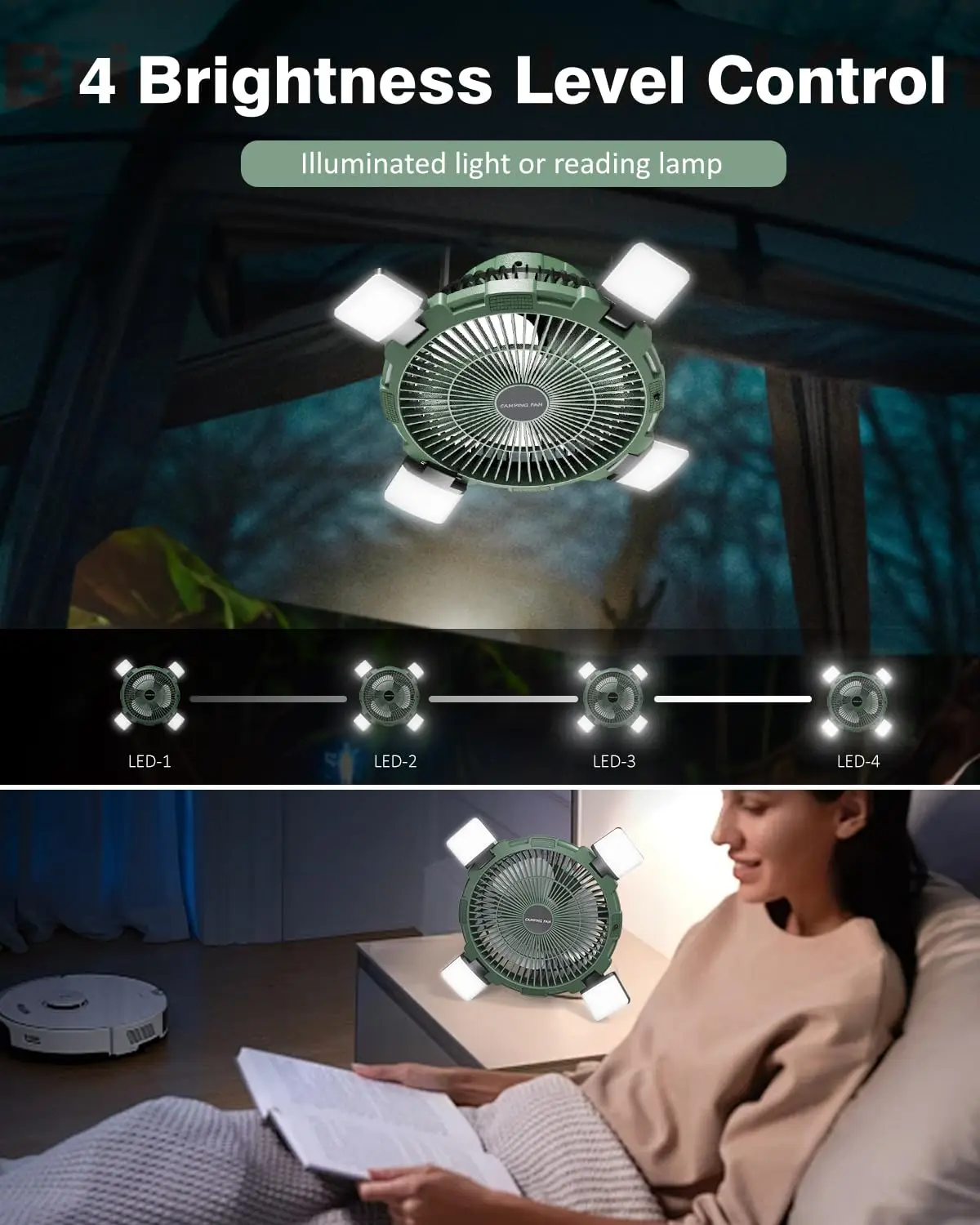 Camping Fan with LED Lantern 8000mAh Battery Rechargeable Outdoor Camping Fan 4 Speed Powerful Table Fan forCamping Emergency