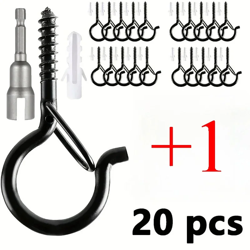 Hanger Hooks with Safety Buckle,Windproof Screw Hooks for Hanging Outdoor String Lights,Ceiling Hooks Plants,Christmas Lights