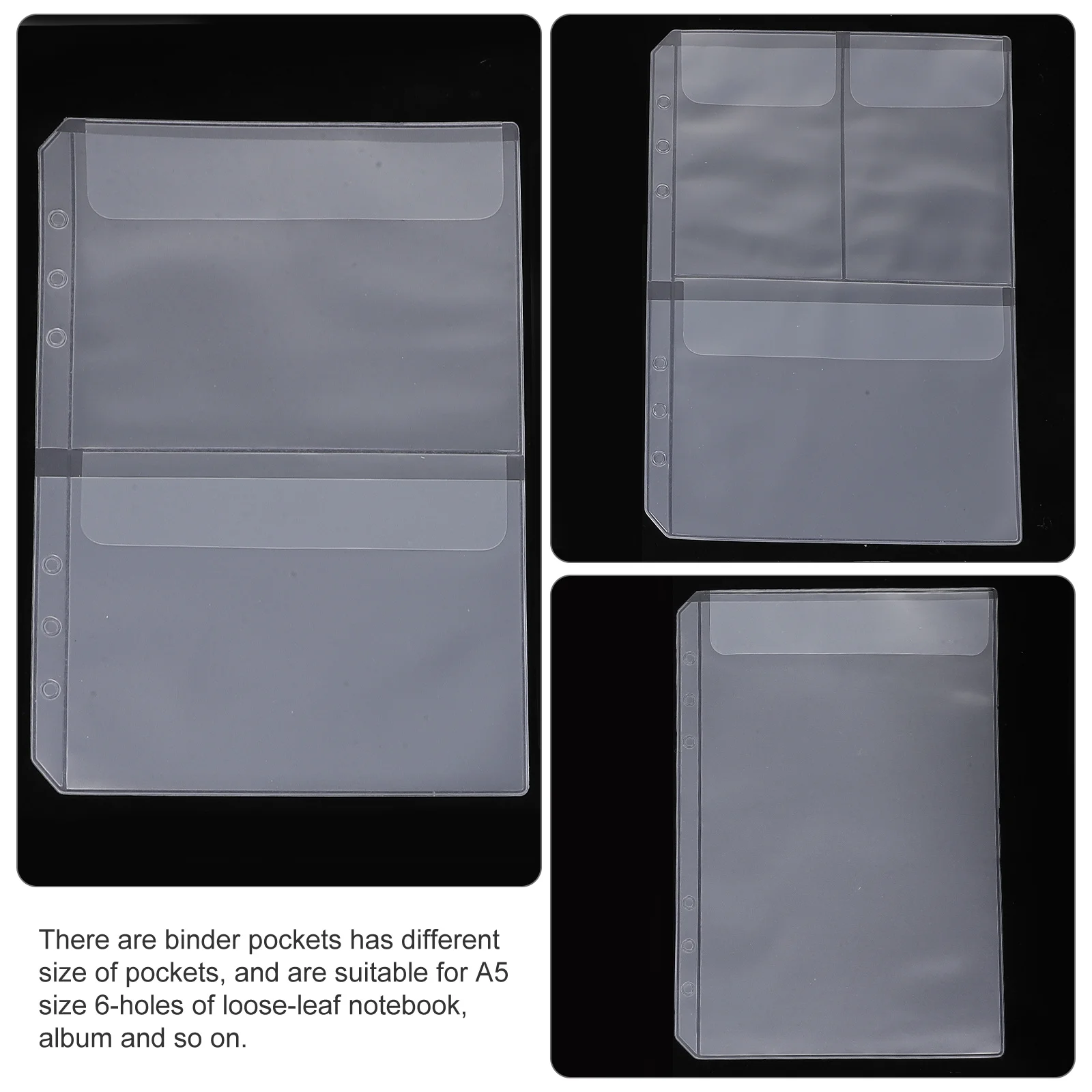 

15Pcs A5 6 Holes Clear PVC Binder Pockets Waterproof File Storage Organizer for Receipts Cards Documents Binder Pouch