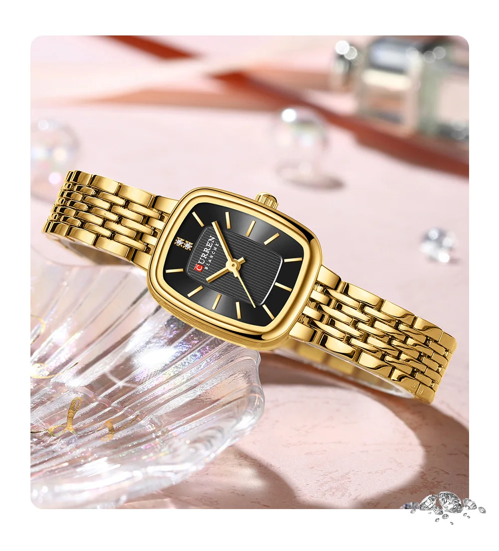 Curren 9093 Damen-Quarzuhr, wasserdicht, luxuriös, Party-Damenuhr, elegantes goldenes rechteckiges Zifferblatt, Quarzuhr, Armband, Geschenk – Detail 16