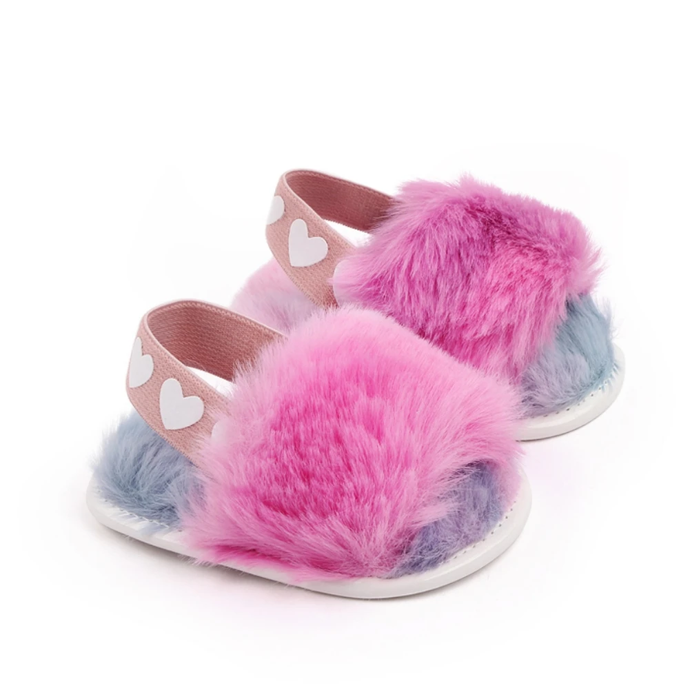 

Baby Girls Leopard Plush Sandals Faux Fur Slides Sandals Newborn Non-Slip Shoes Indoor Outdoor Infant Slippers Baby Shoes 0-24M